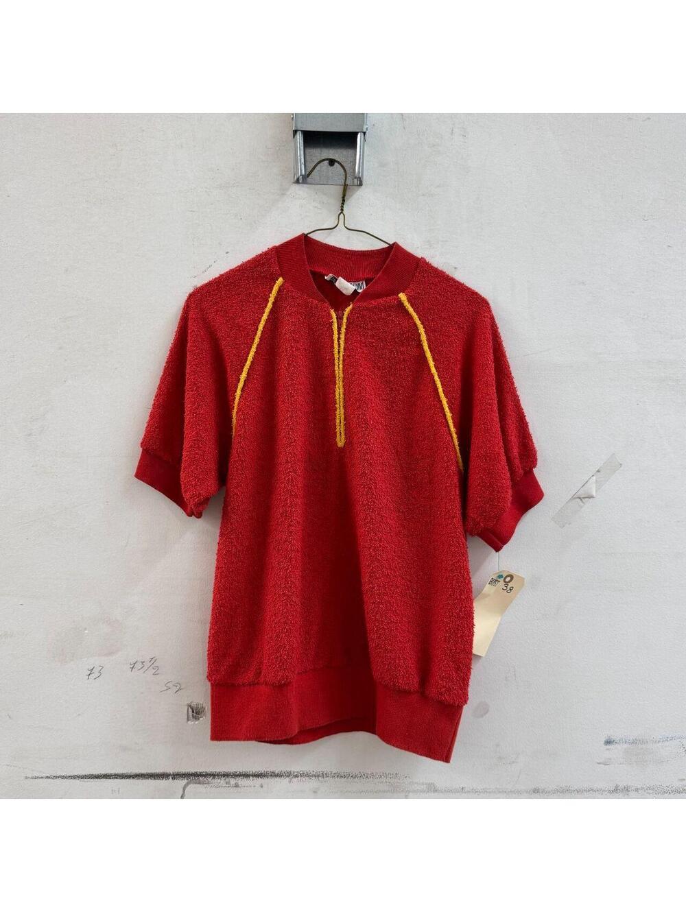 Vintage 1970s Tee I Stand Red & Yellow Zip-Front Terry Sweatshirt Top